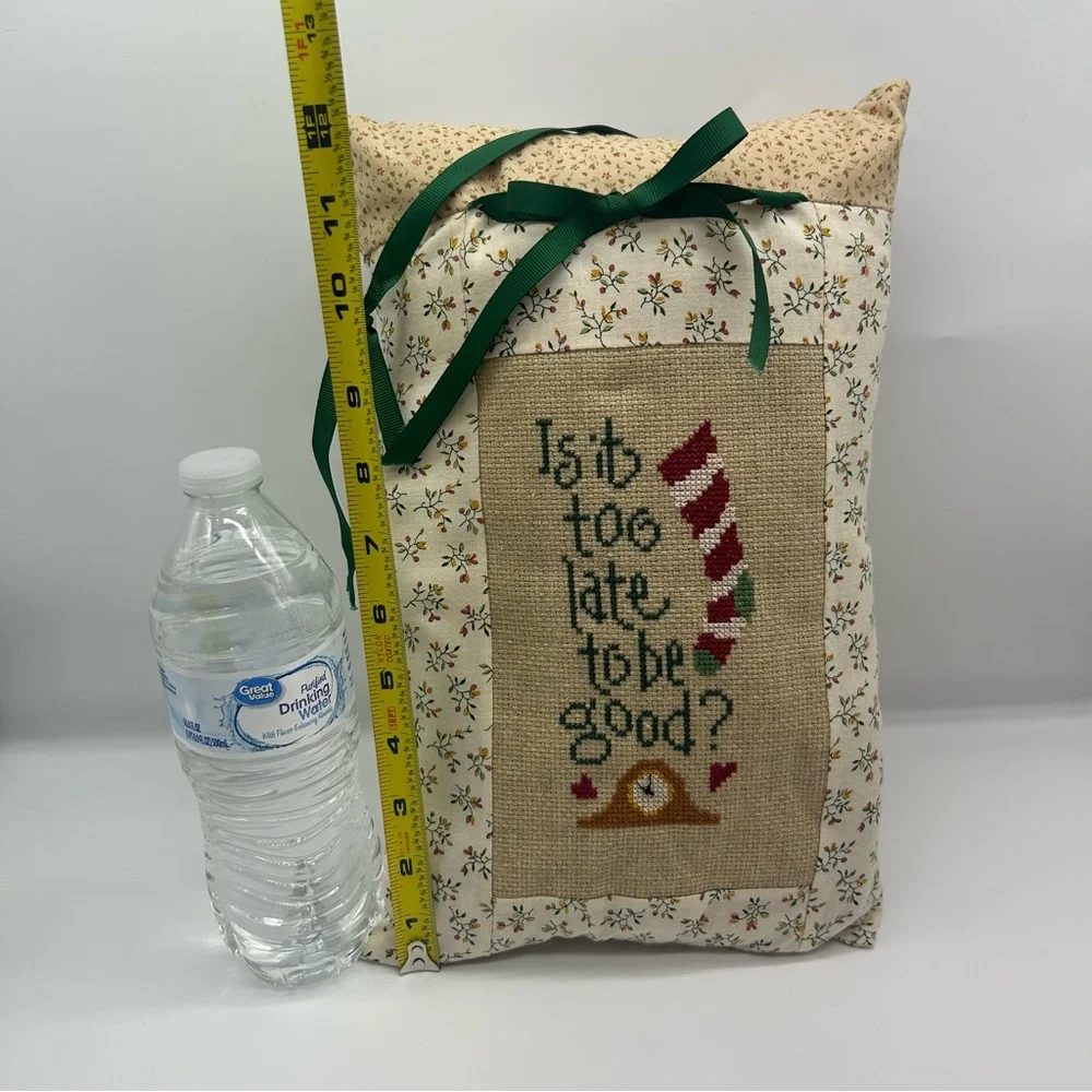 Handmade decor hang pillow Is it too late to be good? Cross-stitch Christmas